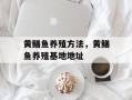 黄鳝鱼养殖方法，黄鳝鱼养殖基地地址